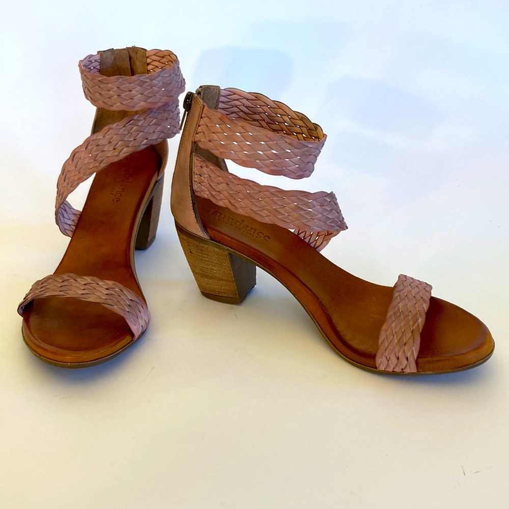 Sundance Braided Leather Sandal, 2 3/4” Heel, Pink Blush, Italy 41 / US 10.5 EUC